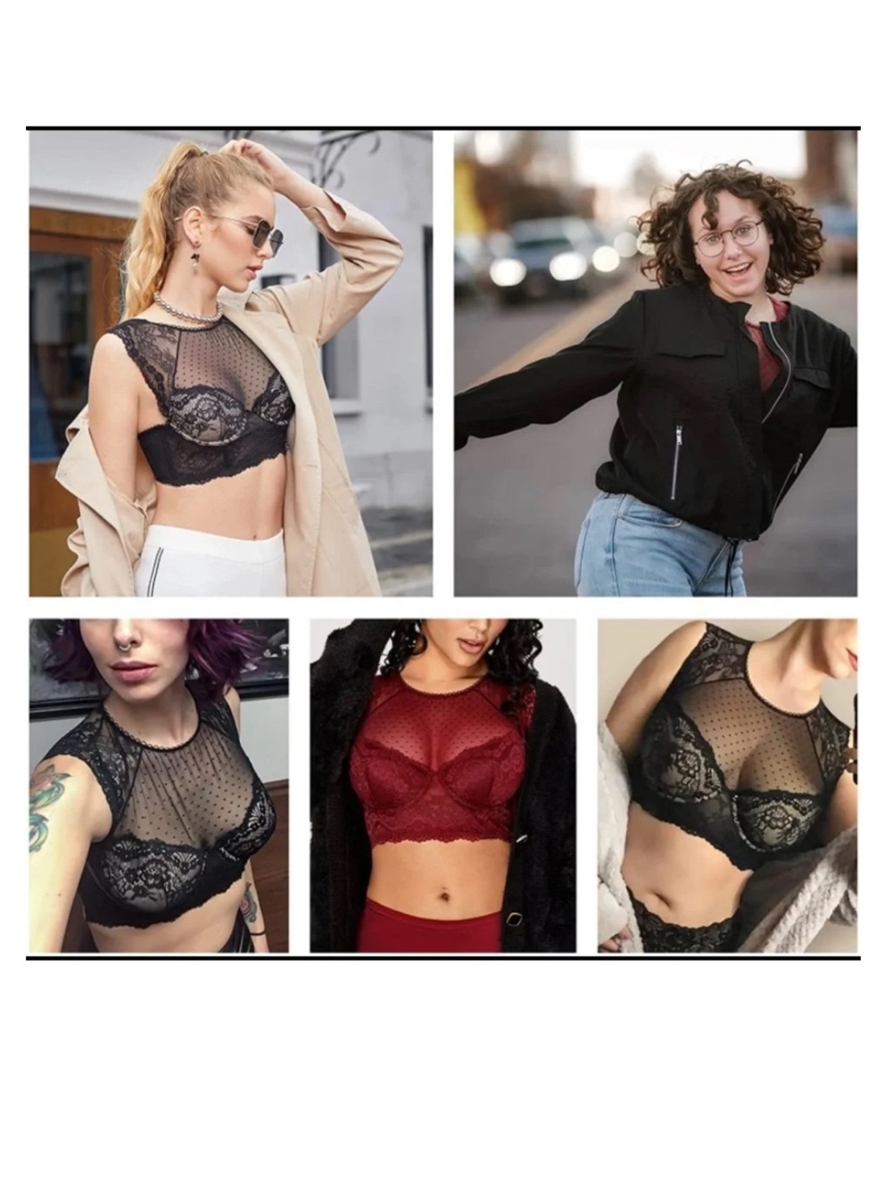 Dobreva Open Back Long Line Bra Cropped Top Women’s SZ 36C in Black Lace - Picture 3 of 8